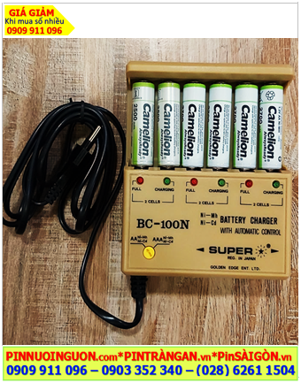 Super BC-100N, Bộ sạc 6viên Pin AA Super NC-100N kèm sẳn 6 Pin sạc Camelion NH-2700ARBP2 AlwaysReady (AA2700mAh-1.2v)